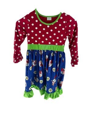 Unbranded Girls Christmas Holiday Printed Long Sleeve Dress Youth Size 2XL